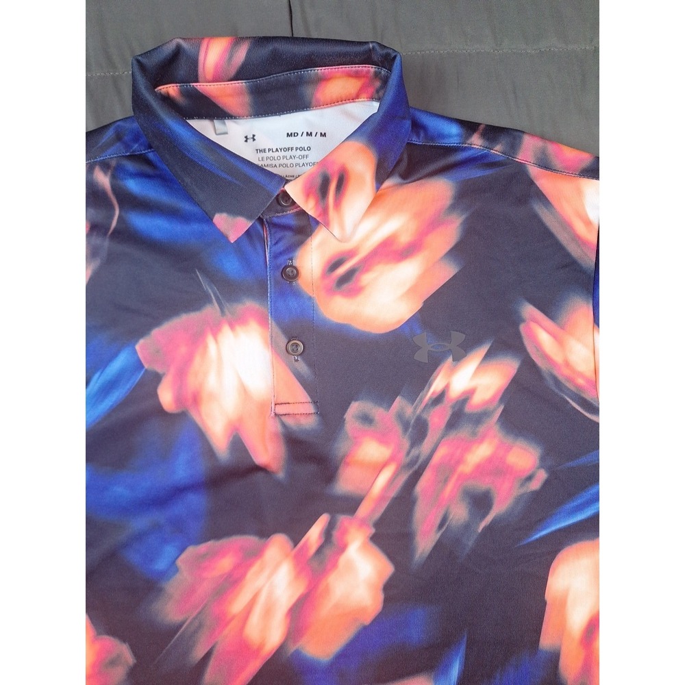 Under Armour The Playoff Polo Shirt Mens Medium Floral Blur‎ Golf Performance